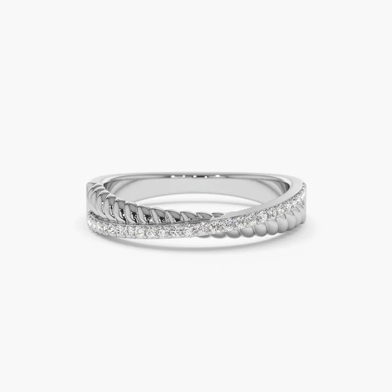 Micro Pave Twisted Rope Criss Cross Diamond Wedding Band  customdiamjewel 10 KT Solid Gold White Gold VVS-EF