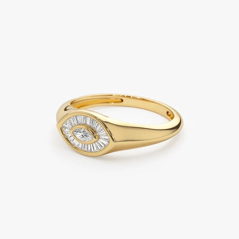 14k Gold Marquise Shape Baguette Diamond Wedding Ring  customdiamjewel   