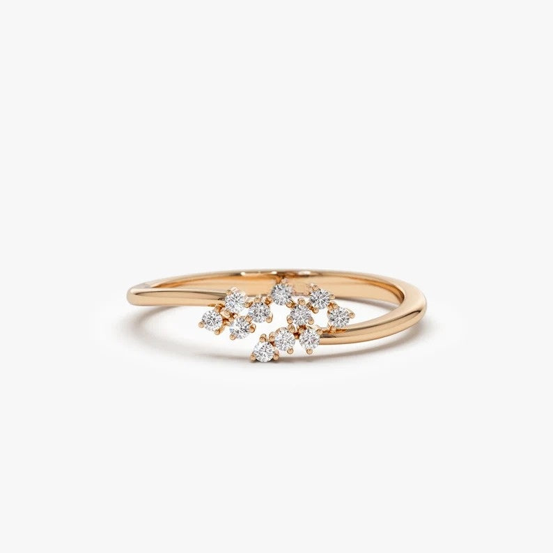 14k Solid Gold Mini Cluster Diamond Wedding Ring  customdiamjewel 10 KT Solid Gold Rose Gold VVS-EF