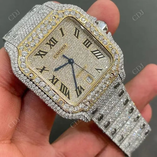 Automatic Movement Date Cartier Iced out Diamond Watch  customdiamjewel   