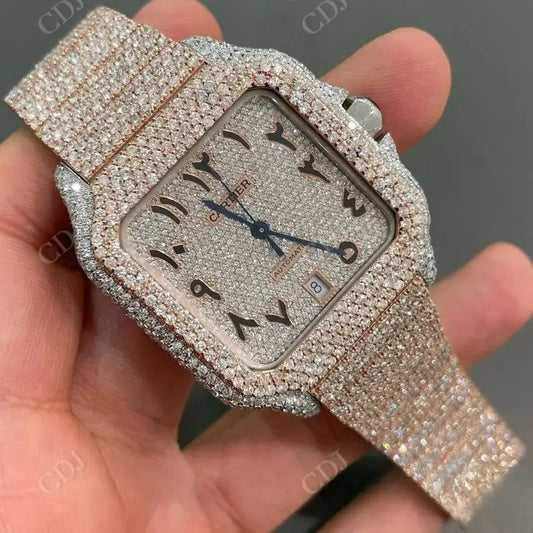 Studded Diamond Bust Down Hip hop Cartier Watch  customdiamjewel   