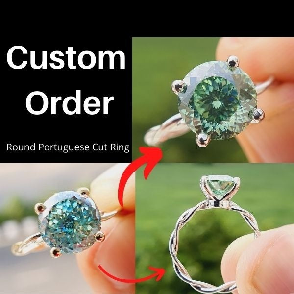 1 CT Round Portuguese Cut Blueies Moissanite Engagement Ring  customdiamjewel   