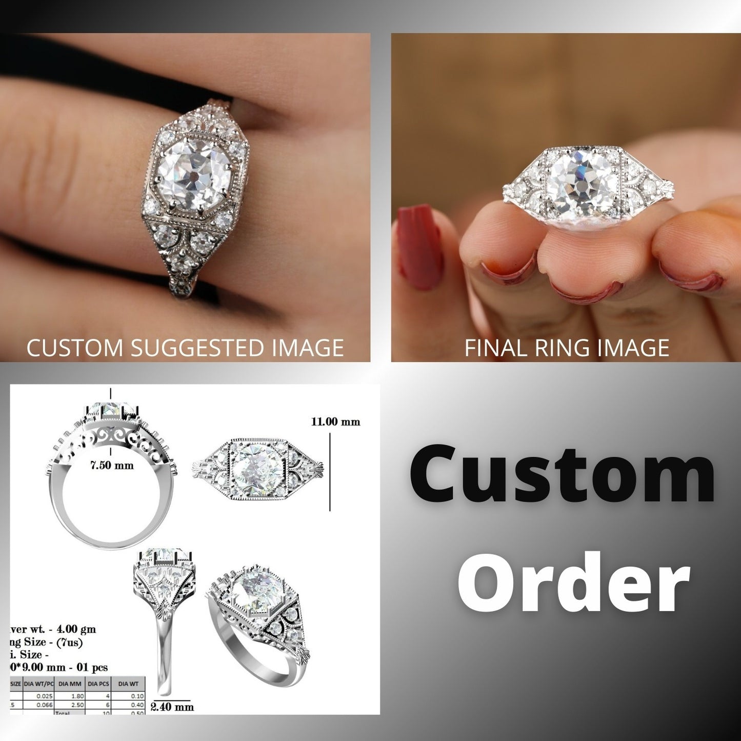 3.00CT Antique Old European Round Cut Moissanite Engagement Ring  customdiamjewel   