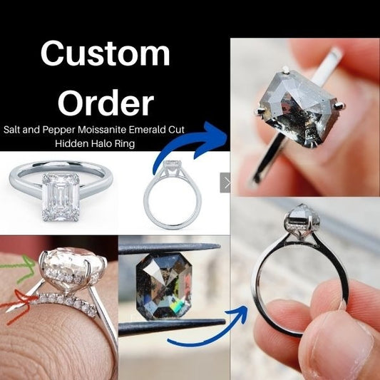 Hexagon Salt And pepper Diamond Hidden Halo Moissanite Engagement Ring  customdiamjewel   