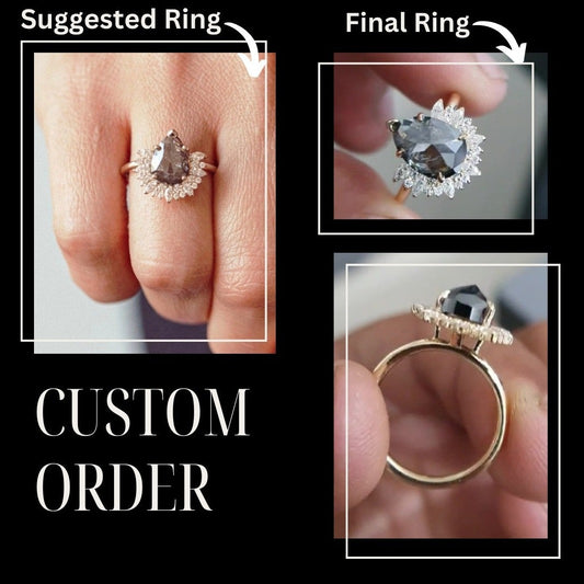 Pear Shaped Salt and Pepper Diamond Cluster Engagement Ring  customdiamjewel   