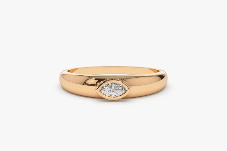 Dome Style Bezel Setting Solitaire Marquise Diamond Wedding Band  customdiamjewel 10 KT Solid Gold Rose Gold VVS-EF