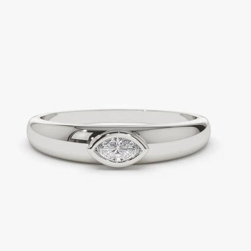 Dome Style Bezel Setting Solitaire Marquise Diamond Wedding Band  customdiamjewel 10 KT Solid Gold White Gold VVS-EF