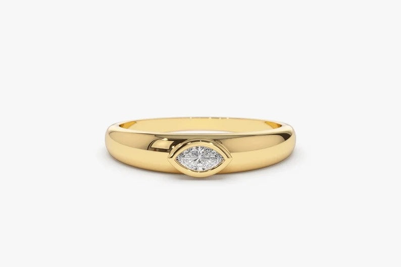 Dome Style Bezel Setting Solitaire Marquise Diamond Wedding Band  customdiamjewel 10 KT Solid Gold Yellow Gold VVS-EF