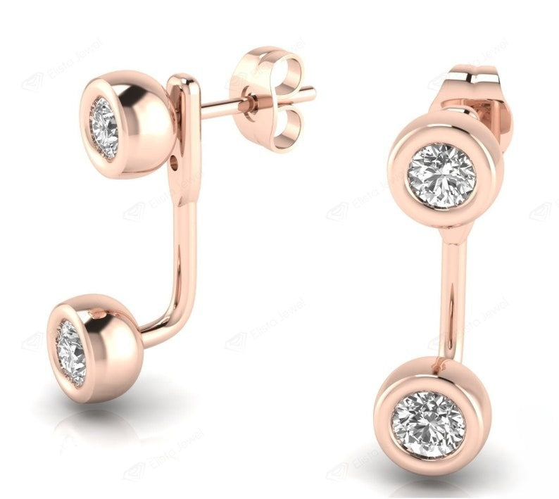 Round Cut Moissanite Twin Diamonds Earrings For Women  customdiamjewel   