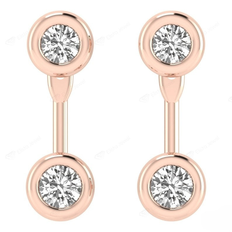 Round Cut Moissanite Twin Diamonds Earrings For Women  customdiamjewel Sterling Silver Rose Gold VVS-EF