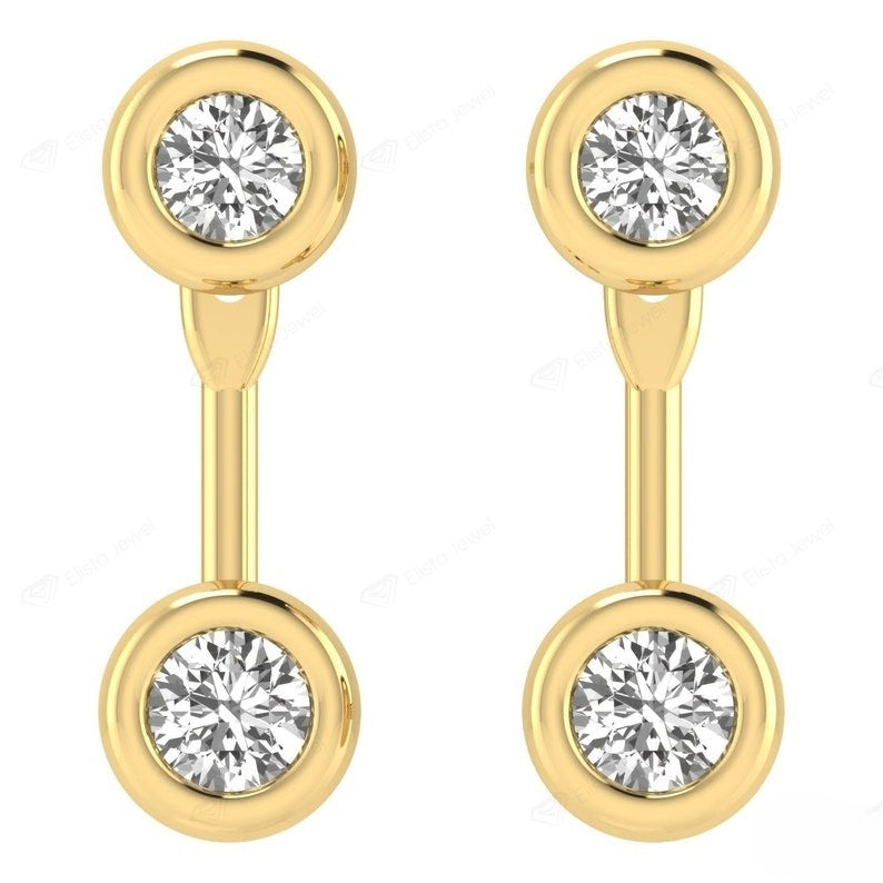 Round Cut Moissanite Twin Diamonds Earrings For Women  customdiamjewel Sterling Silver Yellow Gold VVS-EF