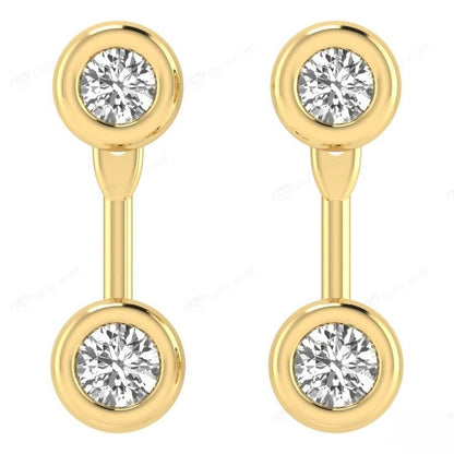 Round Cut Moissanite Twin Diamonds Earrings For Women  customdiamjewel Sterling Silver Yellow Gold VVS-EF