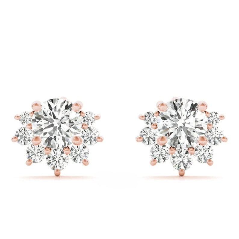 Round Cut Moissanite Solid Gold Gift For Her Cluster Earrings  customdiamjewel Sterling Silver Rose Gold VVS-EF