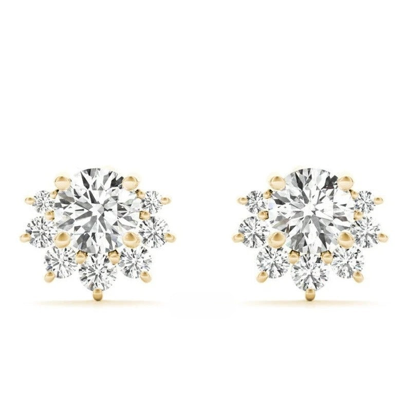 Round Cut Moissanite Solid Gold Gift For Her Cluster Earrings  customdiamjewel Sterling Silver Yellow Gold VVS-EF