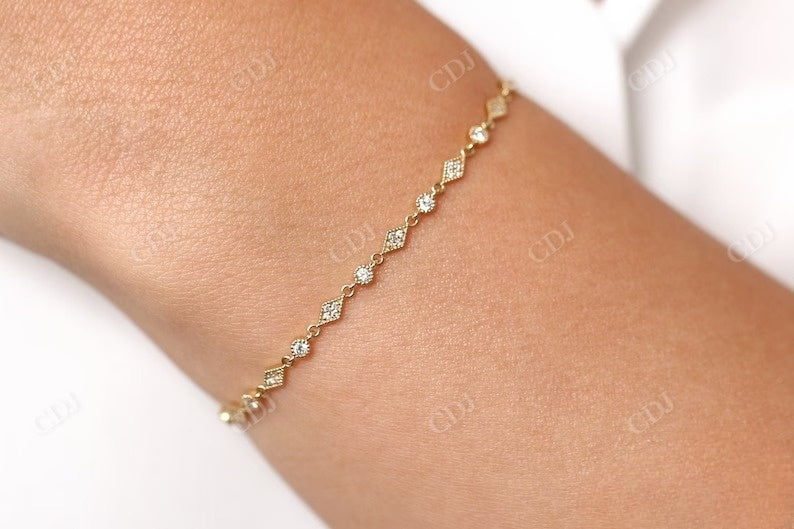 14k Gold Dainty Lab Grown diamond Bracelet with Milgrain  customdiamjewel   