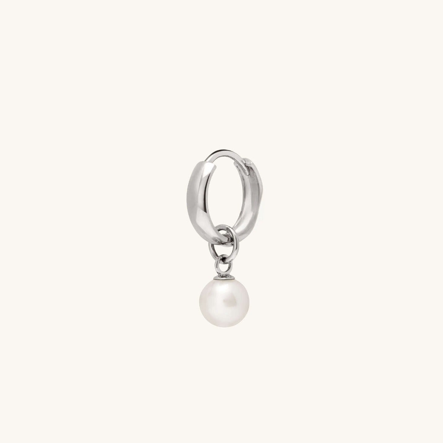 Classy Single Pearl Hoop 14K Solid Gold Earrings  customdiamjewel Sterling Silver White Gold VVS-EF