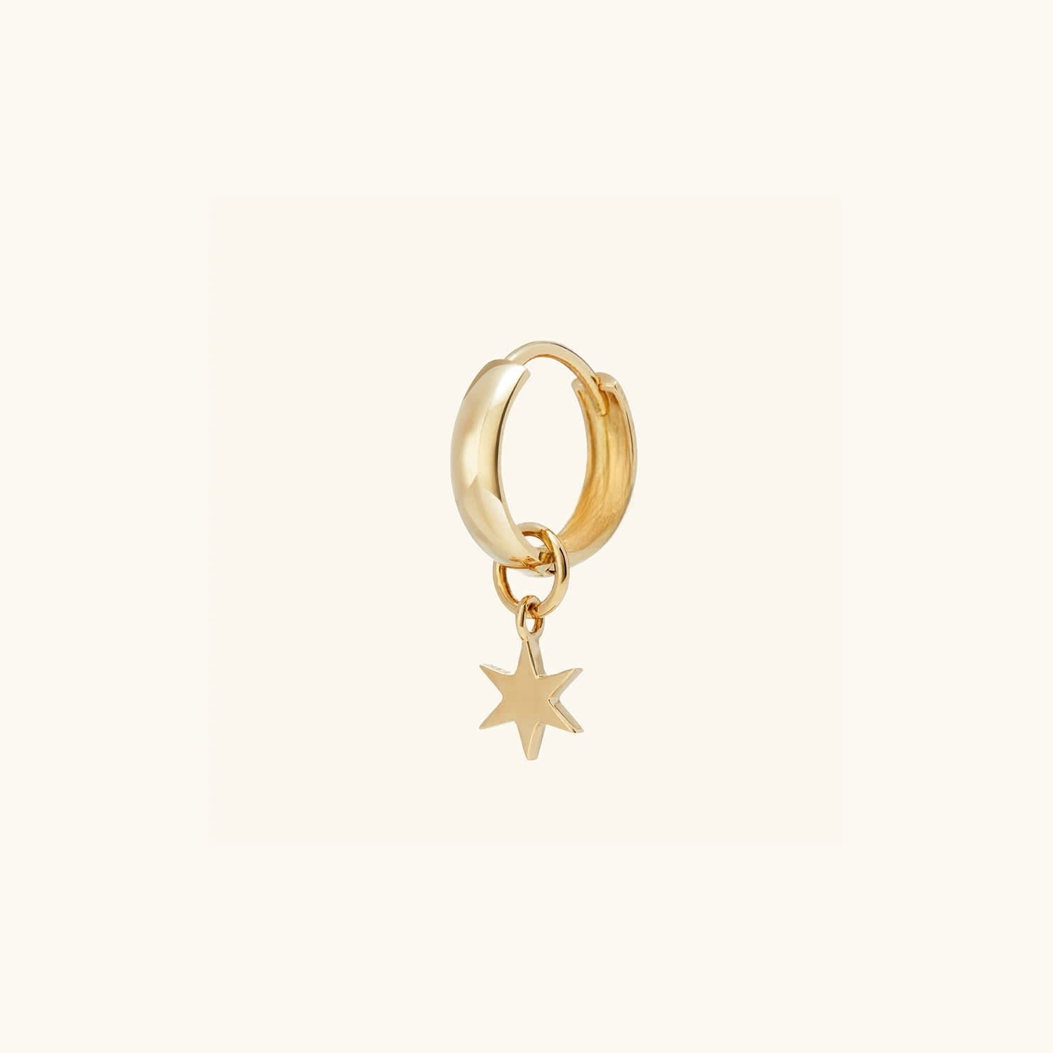 Single Star Hoop 14K Gold Solid Charm Earrings  customdiamjewel 10 KT Solid Gold Yellow Gold VVS-EF