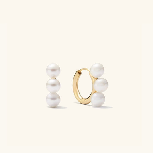 Unique Bold Pearl Trio 14K Solid Gold Hoops Earring  customdiamjewel Sterling Silver Yellow Gold VVS-EF