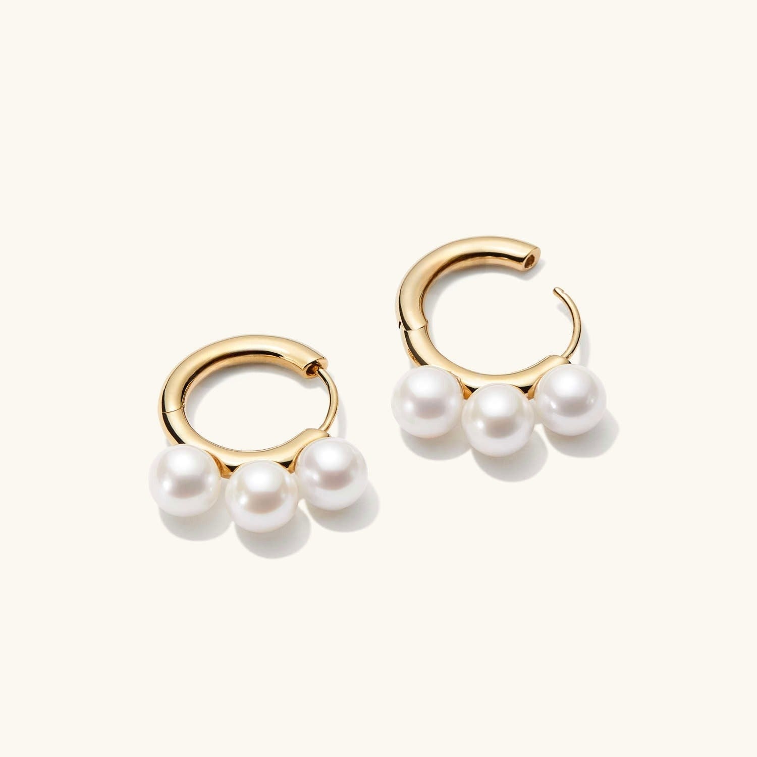 Unique Bold Pearl Trio 14K Solid Gold Hoops Earring  customdiamjewel   