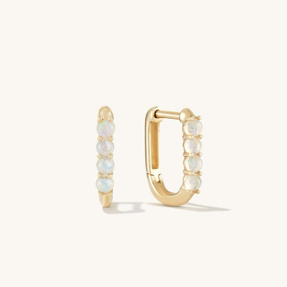 Opal U Shape 14K Solid Gold Hoops Earrings  customdiamjewel Sterling Silver Yellow Gold VVS-EF