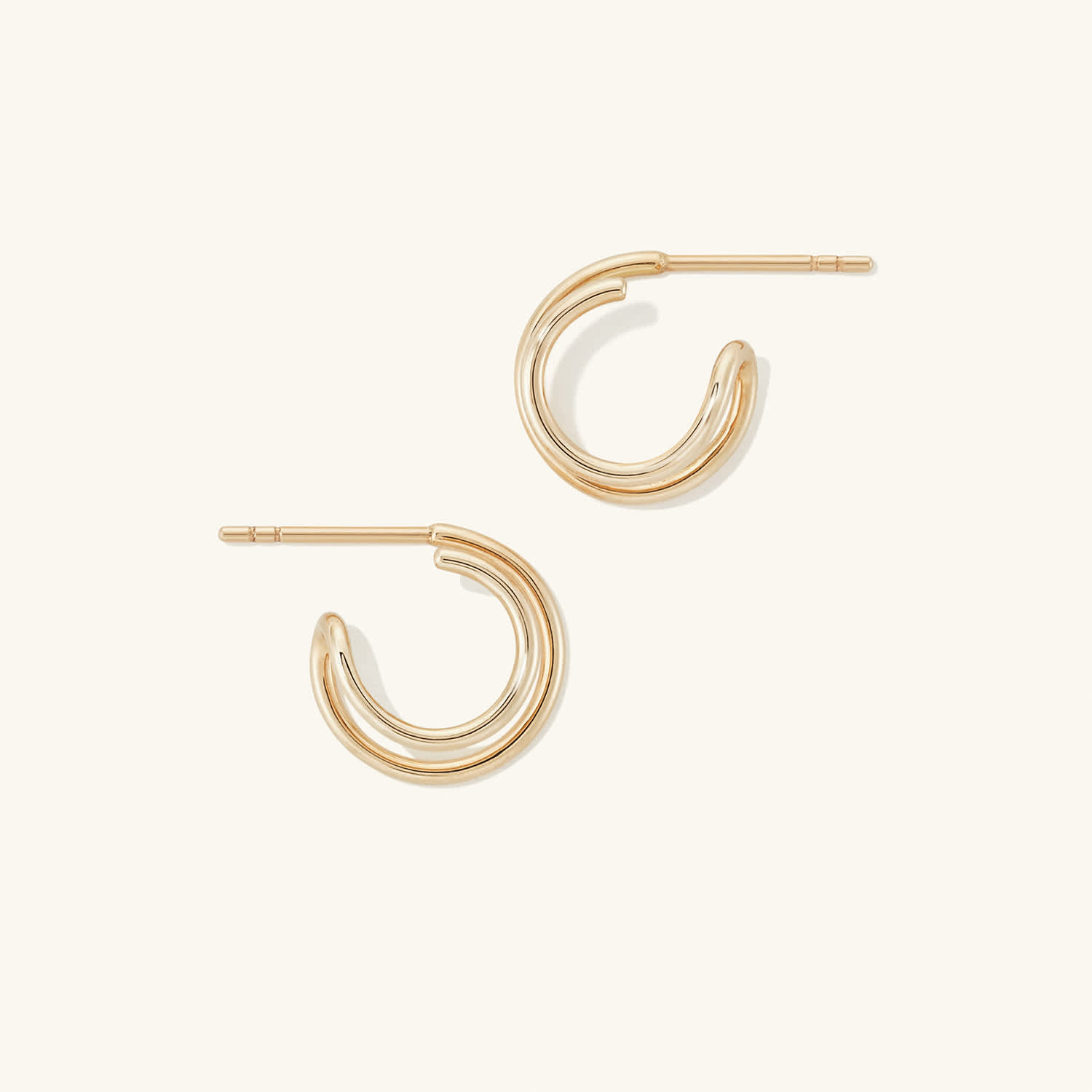 Daily Wear 14K Solid Gold Unique Twin Hoop Earrings  customdiamjewel   